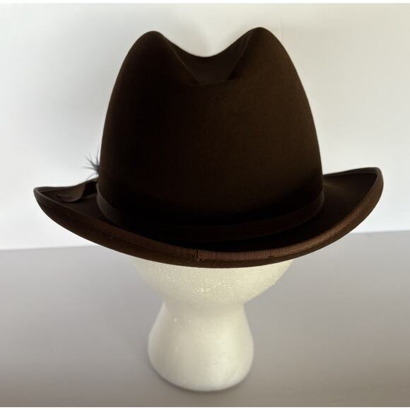 Vintage Dobbs Mens Brown Wool Felt Black Feather Fedora Hat 7 1/4 - Picture 4 of 16